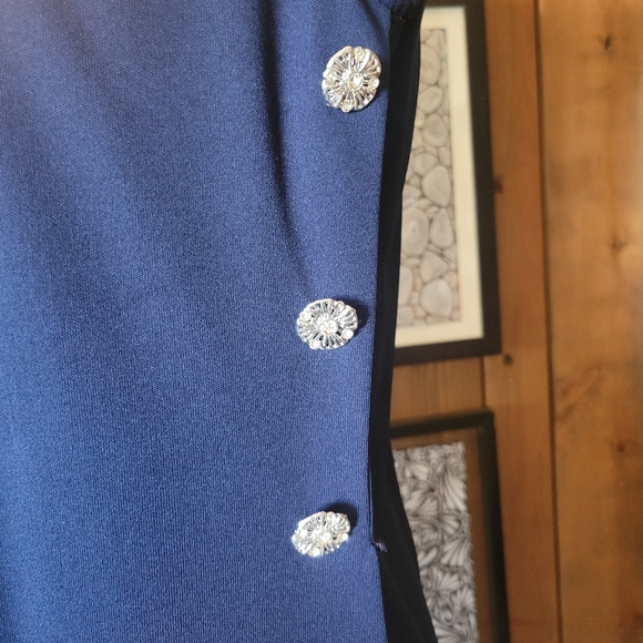 Vtg R&K Knits Ladies Navy Sleeveless HighNeck Dress With Rhinestone Buttons Sz 8 - Picture 4 of 8